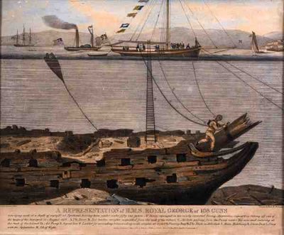 Rappresentazione di H.M.S. Royal George di 108 cannoni, pubblicato nel 1833 da English School