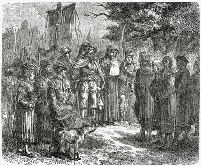 Un cavaliere rapinatore che esige tributi, 1882 da English School