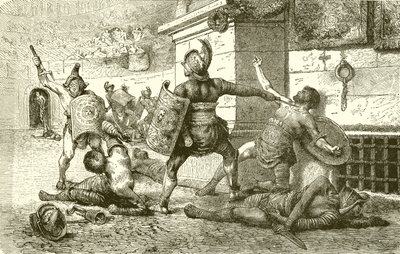 Una Festa Romana. Combattimento di Gladiatori. Il Vinto che si Appella agli Spettatori da English School
