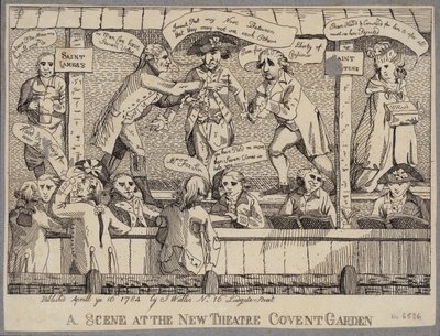 Una scena al Nuovo Teatro, Covent Garden: satira che raffigura un comizio politico a Covent Garden, Londra da English School