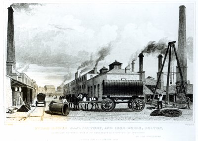 Una fabbrica di motori a vapore e ferriera a Bolton, di Harwood, inciso da Watkins da English School