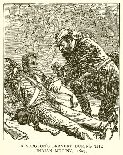 Il coraggio di un chirurgo durante la rivolta indiana, 1857 da English School