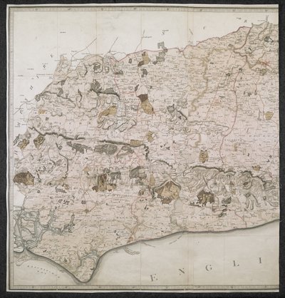 Mappa topografica della contea di Sussex, divisa in Rapes, Deanries e Hundreds. Pianificata da un