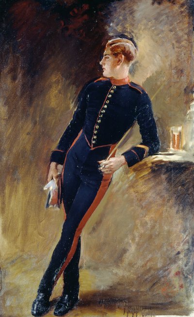 Un Cavaliere delle Guardie Reali a cavallo in abito da stalla, 1915 da English School