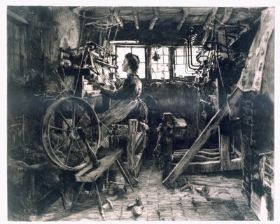 Un tipico loft di tessitori della prima rivoluzione industriale da English School