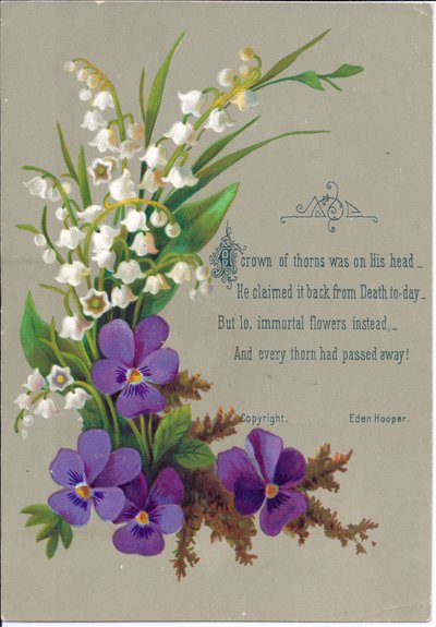 Cartolina di auguri vittoriana con violette e bucaneve, circa 1880 da English School