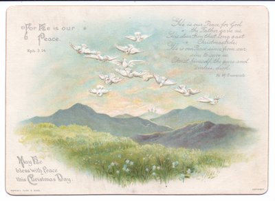 Cartolina natalizia religiosa vittoriana con colombe volanti a forma di croce, c.1880 da English School