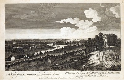 Una vista da Richmond Hill lungo il fiume, stampata per Robert Sayer Map e Printseller, Fleet Street da English School