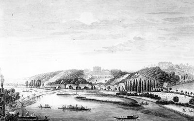 Veduta di Cliveden House presa dal ponte di Maidenhead, c.1780 da English School