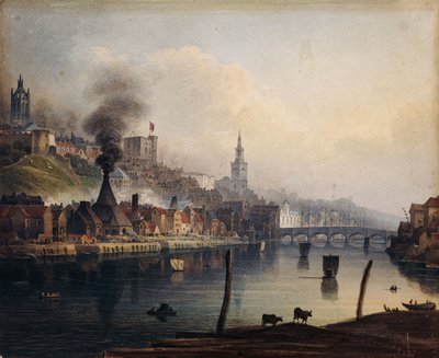 Una vista di Newcastle dal fiume Tyne, c.1810 da English School