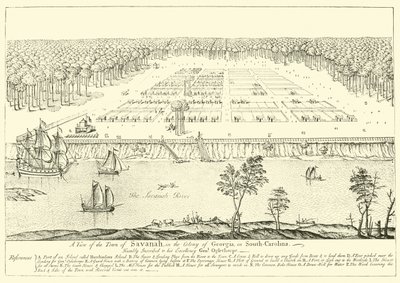 Veduta della città di Savanah, nella colonia della Georgia, in Carolina del Sud da English School