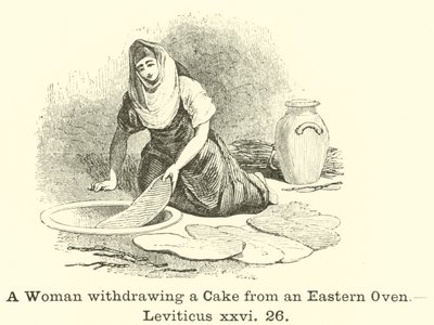 Una donna che ritira una torta da un forno orientale, Levitico, xxvi, 26 da English School