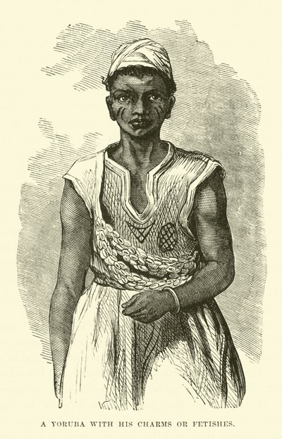 Un Yoruba con i suoi amuleti o feticci da English School