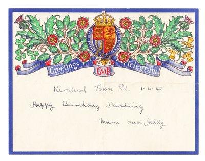 Telegramma di auguri di compleanno, c.1942 da English School