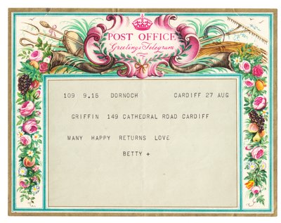 Telegramma di auguri di compleanno, c.1950 da English School