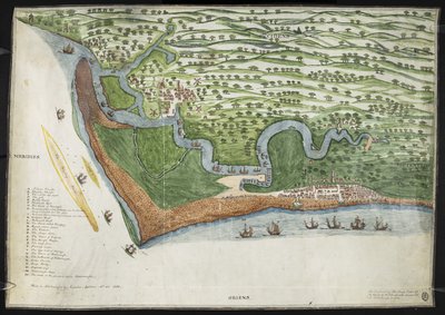 Una copia facsimile colorata di una vista a volo d