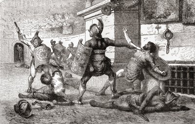 Un combattimento tra gladiatori nell