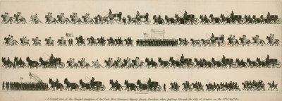 Vista corretta del corteo funebre della defunta Sua Maestà la Regina Carolina mentre passava per la Città di Londra il 14 agosto 1821 da English School