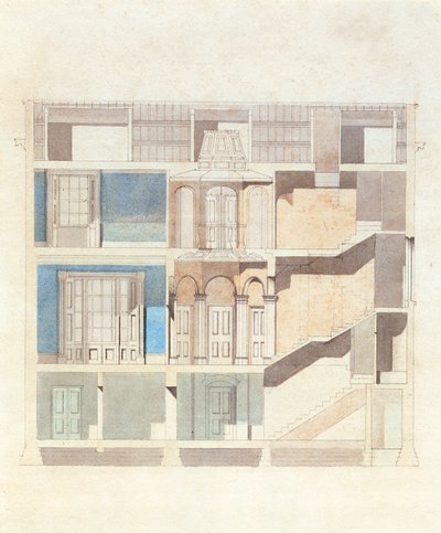 Sezione trasversale di un progetto per un interno di casa classica, c.1840 da English School