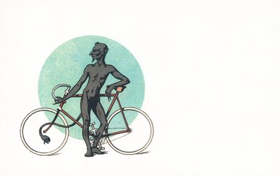 Una figura diabolica accanto a una bicicletta da English School