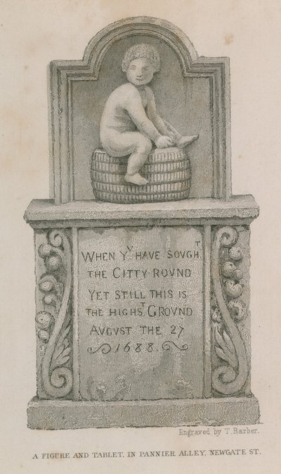 Una figura e una tavoletta in Pannier Alley, Newgate Street da English School