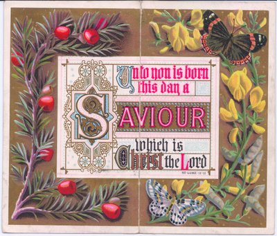 Una cartolina di Natale vittoriana floreale con un trattato religioso da English School