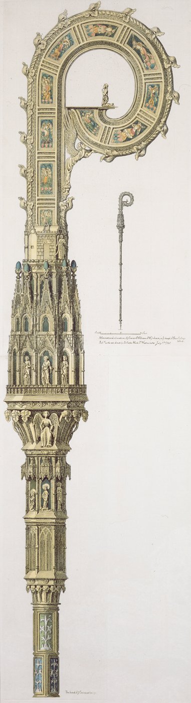Elevazione geometrica del pastorale di William of Wykeham (c.1320-1404) pubblicata nel 1785 da English School