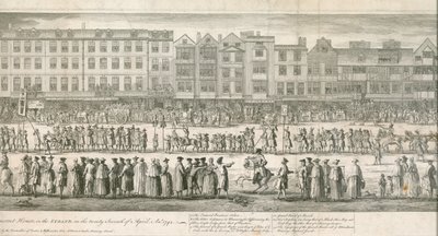 Vista geometrica della grande processione dei Miserabili Scalzi, Somerset House, Londra da English School