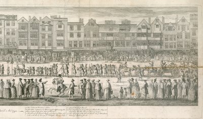 Vista geometrica della grande processione dei Miserabili Scalzi, Somerset House, Londra da English School