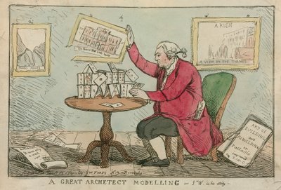 Un grande architetto che modella - caricatura di Sir William Chambers, architetto di Somerset House da English School