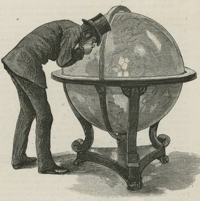 Un uomo di Lloyds che studia un globo da English School
