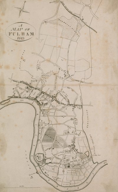 Mappa di Fulham, Londra, 1813 da English School
