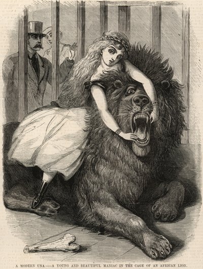Una moderna Una; Una giovane e bella maniaca nella gabbia di un leone africano da English School