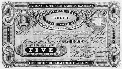 Nota di scambio del lavoro nazionale equo, proposta da Robert Owen (1771-1858) 1833 da English School