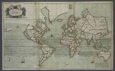 Una nuova e corretta mappa del mondo da un atlante del mare, 1707 (stampa colorata a mano) da English School