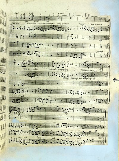 Una pagina di una delle uniche due copie conosciute della prima stampa del Messia di Handel a Londra (carta stampata) da English School