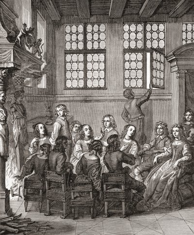 Una festa a casa del Duca di Newcastle, frontespizio di Natures Pictures di Margaret, Duchessa di Newcastle, 1656, da A Short History of the English People di J. R. Green, pubblicato nel 1893 da English School