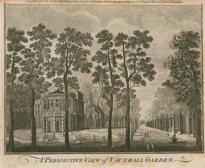 Veduta prospettica dei Giardini di Vauxhall, Londra da English School