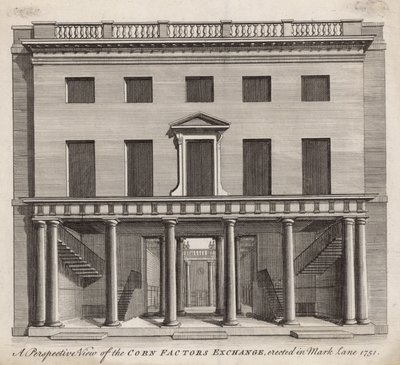 Vista prospettica del Mercato dei Fattori del Grano, eretto in Mark Lane 1751 da English School