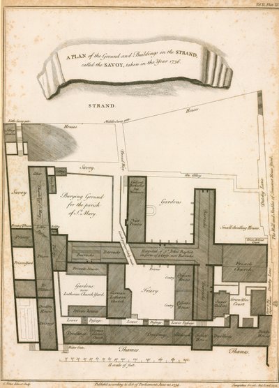 Piano del terreno e degli edifici nello Strand chiamato Savoy, preso nell