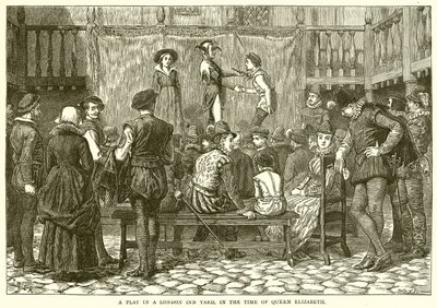Una rappresentazione in un cortile di una locanda di Londra, ai tempi della regina Elisabetta da English School