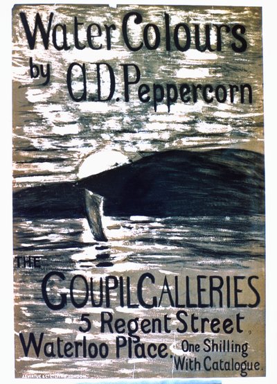 Poster che annuncia la mostra di acquerelli di A.D. Pepercorn alle Gallerie Goupil da English School