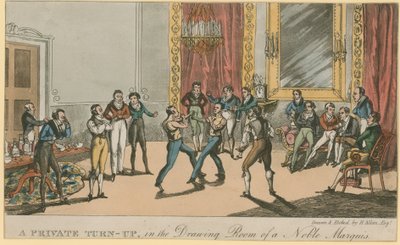 Un incontro privato, nel salotto di un nobile marchese (incisione colorata) da English School