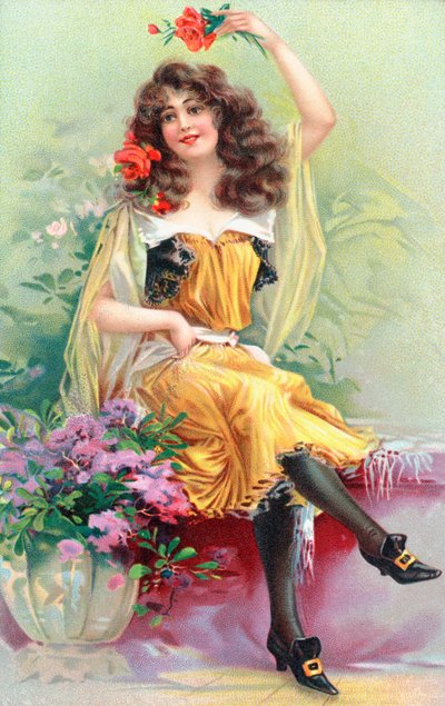 Una giovane donna seduta con fiori tra i capelli da English School