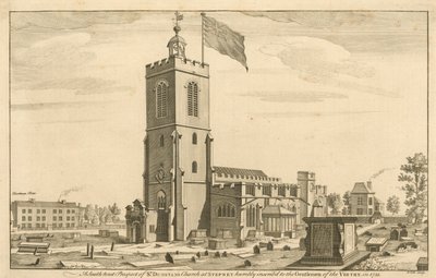 Prospetto sud-ovest della Chiesa di San Dunstan a Stepney, Londra da English School