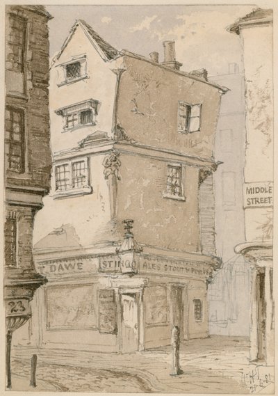 Un angolo di strada in Cloth Fair, Smithfield, Londra, 1881 da English School