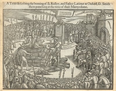 Una tavola che descrive il rogo del vescovo Ridley e del padre Latimer a Oxford da English School