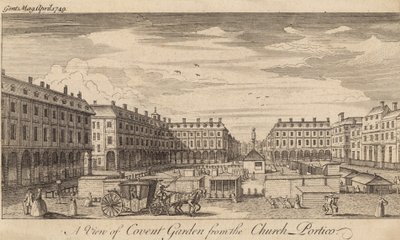 Vista di Covent Garden, Londra, dal portico della chiesa da English School