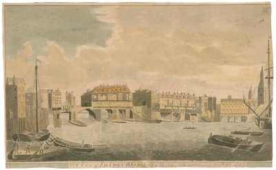 Una vista del vecchio London Bridge prima delle modifiche, come nel 1757 da English School