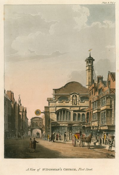 Vista della chiesa di St Dunstans, Fleet Street, Londra da English School